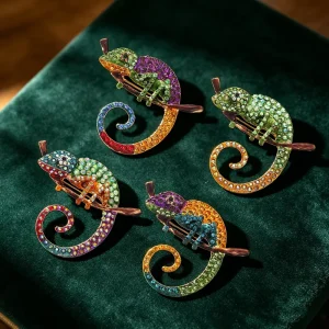 Colorful Diamond Chameleon Brooch Drawing Crystal Animal Rhinestone Lizard Pin for Men Women Jewelry