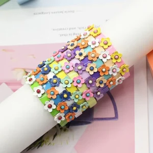 Colorful Dripping Oil Enamel Floral Charm Modular Bracelet 18K Gold Plated Flower Elastic Jewelry Set for Women