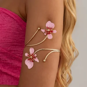 Colorful Enamel Flower Upper Arm Cuff Bracelet for Women Adjustable Lady Holiday Floral Arm Bracelet Accessories Fashion Jewelry