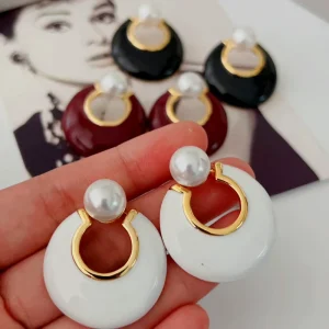Colorful Enamel Pearl Stud Earrings Fashion Jewelry
