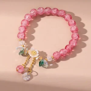 Colorful Flower Charm Bracelets Handmade Crystal Lucky Beaded Daisy Bracelets for Kids Women