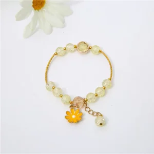 Colorful Flower Charm Bracelets Set Handmade Crystal Beaded Daisy Bracelets for Women Jewelry