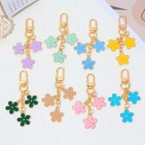 Colorful Flowers Keychain Metal Enamel Double-sided Flower Keychain for Women Bag Key Charms Accessory