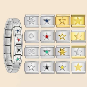 Colorful Fluorescence Stone Charm Hand Chain Italian Bracelet Link Fit 9mm Jewelry Making DIY Stainless Steel Women Men