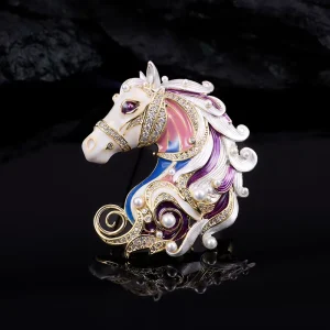 Colorful Galloping Horse Brooch Set Fashion Accessory Sparkling Crystals Zinc Alloy Enamel Metal Casting Bulk Brooch