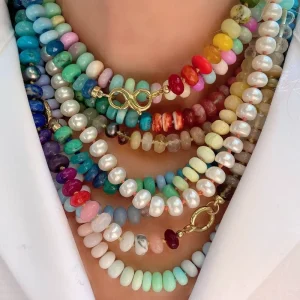 Colorful Gemstone Beaded Necklace Rainbow Candy Glass Natural Colored Stone Beaded Choker Necklace