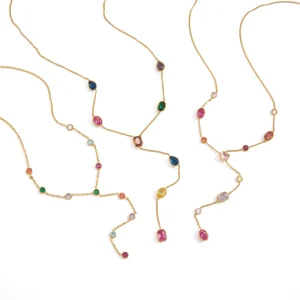 Colorful Geometric Zirconia Y Shape Link Chain Necklace 18K Gold Plated Stainless Steel Waterproof Fashionable Women’s Jewelry