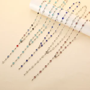 Colorful Glass Crystal Rhinestone Long Necklace Stainless Steel Lobster Clasp Adjustable Chain Y Shaped Sweater Necklace