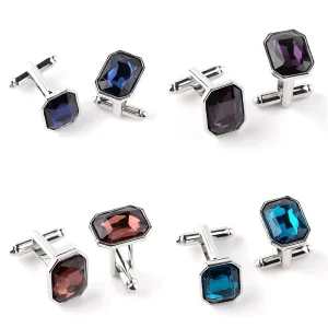 Colorful Glass Rhinestone Cufflinks Elegant Men Suit Shirt Accessories Wedding Party Jewelry Gift for Men
