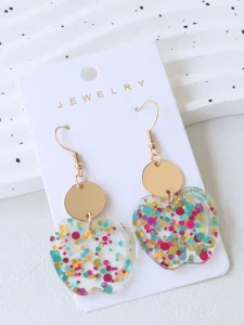 Colorful Glitter Apple Dangle Earrings (Transparent Resin) Sweet Girl Style Gold Accent Acrylic Jewelry Hot Selling for Women