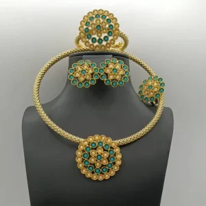 Colorful Gold Plated Fashion Jewelry Set Fashion Pendant Necklace Bracelet Earrings Ring 4 Piece Set