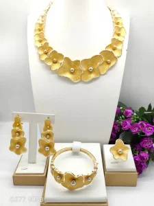 Colorful Gold Plated Fashion Jewelry Set Fashion Pendant Necklace Bracelet Earrings Ring 4 Piece Set