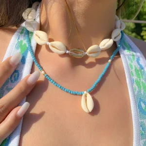 Colorful Handmade Beaded Necklace Cute Creative Bead Woven Geometric Beads Bohemia Shell Necklace