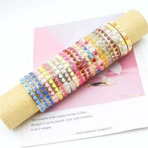 Colorful Heart Stackable Bangle Fashion Zinc Alloy Girls Tile Elastic Bracelet for Women Gift