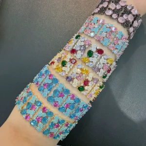 Colorful Heavy Industry Bracelet Ice Flowers Zircon Environmental Protection Copper Design Temperament Factory Marriage