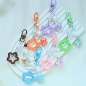 Colorful Hollow Star Accessories Iridescent Ins Style Five pointed Star Car Keychain & Bag Charms