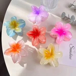 Colorful Jelly Style Plumeria Hair Clip 6cm Flower Petal Claw Clip Elegant Back of Head Hair Accessory for Women