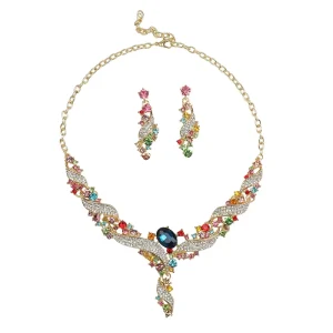 Colorful Jewelry Exaggerated Collarbone Chain Necklace Earring Set for Formal Dress