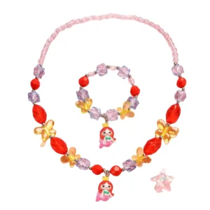Colorful Jewelry Mermaid Necklace Bracelet Ring Set Girls Jewelry Accessories Set Mermaid Party Costume Jewelry