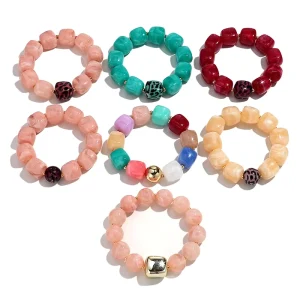 Colorful Marble Jewelry Party Bracelet Geometric Square Round Personalized Leopard Beads Acrylic Beaded Elastic Bracelet