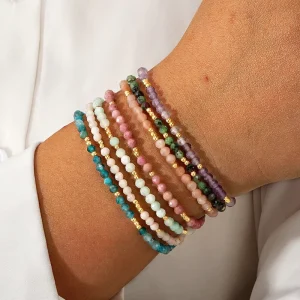 Colorful Natural Stone Fashion Jewelry Handmade Gold Beads Gemstone Stretch Beaded Bracelets for Women