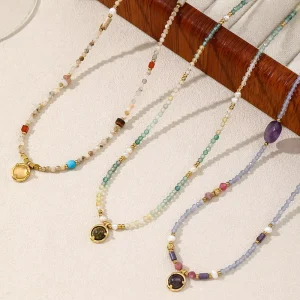 Colorful Natural Stone Fashion Pendant Handmade Beaded Necklaces for Women