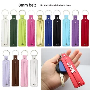 Colorful PU Leather Keychain Strap Slide Charm Letters 8mm Small Belt Key Fob Tag for Jewelry Making DIY Accessories Gift