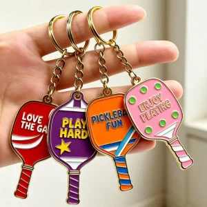Colorful Pickleball Racket Custom Sport Lover Gifts Key Pendant Backpack Bag Charm Soft Enamel Metal Key Chain