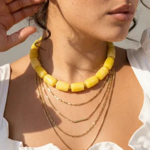 Colorful Plastic Tube Bead Women’s Casual Necklace Fashionable European American Style Geometric Real Gold Plating Choker