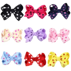 Colorful Polka Dot Printed Polyester 7.5cm Jojo Grosgrain Fashion Hair Bows for Girls’ Children Hair Grip Accessories