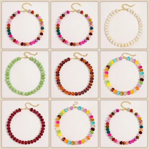 Colorful Resin Acrylic Choker Necklace Waterproof Beach Rainbow Bohemian Colorful Beaded Necklace for Women