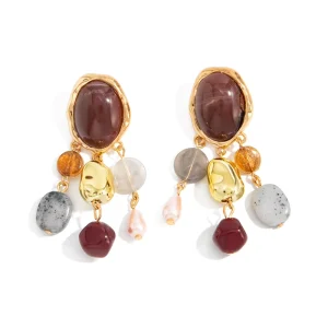 Colorful Resin CCB Irregular Beaded Pendant Earrings Women Trendy Party Tassel Jewelry