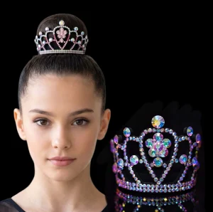 Colorful Rhinestone Diamond Nylon Rubber Band Hair Accessory Artistic Gymnastics Ballet Dancer Meatball Head Crown Headpiece