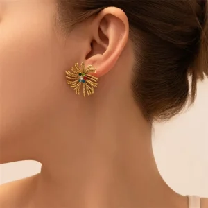 Colorful Rhinestone Stainless Steel Grass Stud Earrings for Women Waterproof Fashion Jewelry