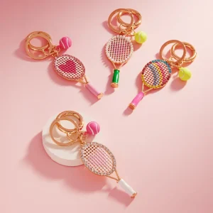 Colorful Rhinestone Tennis Racket Keychain Charms Diamond Sweet Sport Bag Luggage Pendant Sport Style Bag Charms