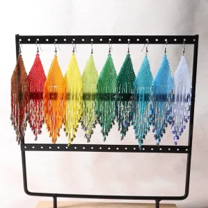 Colorful Seed Bead Tassel Drop Earrings Handmade Long Fringe Triangle Earrings Rainbow Jewelry for Women Party Wear