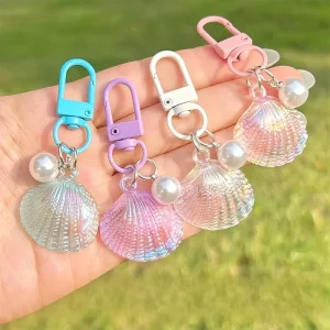 Colorful Simulation Pearl Shell Pendant Keychain Bag Backpack Charm Hanging Keyring for Promotion Gifts Shell Keychain