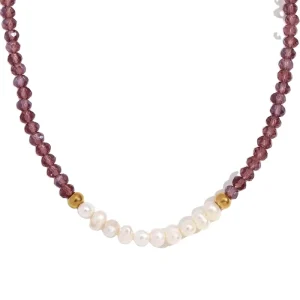 Colorful Stainless Steel Beaded Pearl Necklace for Women
