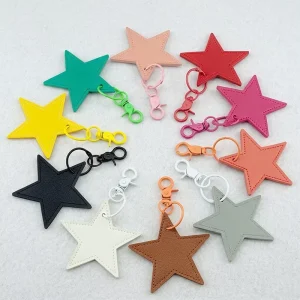 Colorful Star shaped Charm Keychain Lucky PU Leather Hanging Ornament Pendant for Handbags Keys Mobile Phones