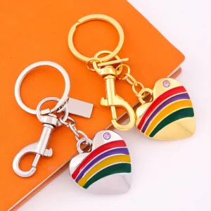 Colorful Stripes Heart Bag Charm Fashionable Metal Pendant Keychain Trendy Purse Charms for Handbags