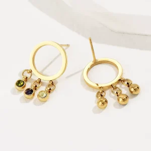 Colorful Zircon Drop Earrings Bezel Multi Huggie Hoop Dangle Tassel 14K Gold Plated Stainless Steel Earrings Jewelry Women