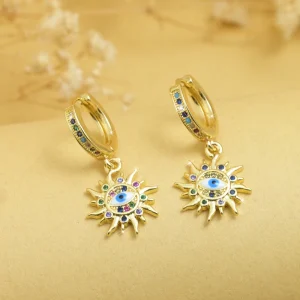 Colorful Zircon Nazar Evil Eye Palm Hamsa Ear Clip Earrings Drop Earrings