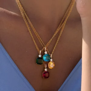 Colorful Zircon Stainless Steel 18K Gold Plated Pendant Necklace Clavicle Chain Zircon Inlaid Women Fashion Jewelry