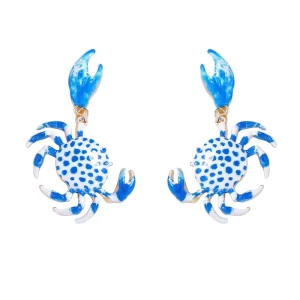 Comiya Creative Colorful UV Crab Pendant Drop Earrings Women’s Party Ocean Animal Alloy Fashion Jewelry