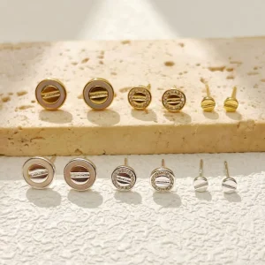Compact Round Three piece Stud Earrings Fashionable and High end Accessories
