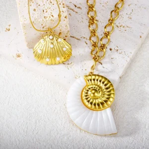 Conch Pendant Necklace Anti Fading Stainless Steel 18K Gold Plated Summer Beach Fashion Accessory