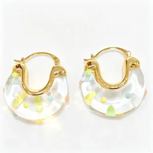 Confetti Resin Hoop Earrings Candy Color Dot Studs Playful 18K Gold Plated Alloy Summer Beach Party Jewelry Unisex