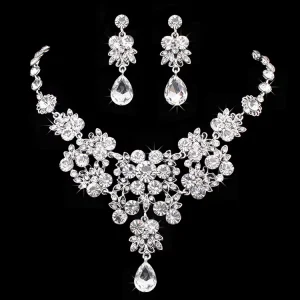 Conjunto De Joyas Trendy Jewelry Set Charm Gold Silver Color Wedding Drop Earring for Women Luxury Bridal Flower Necklace