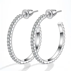 Contracted Style Round Cubic Zirconia Silver Plated Circle Earrings for Fashion Jewelry Women Wedding CZ Pendant Earrings