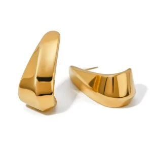 Cool Style 316L Stainless Steel Jewelry 18K PVD Gold Geometric Hook Shaped Earrings